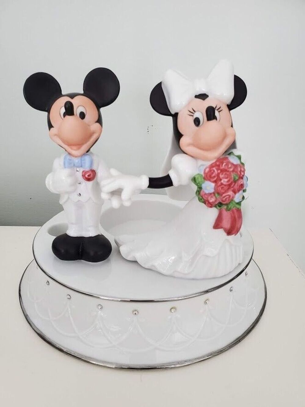 Lenox Disney Mickey Minnie Wedding Unity Candle Holder Figurine Bride Groom NEW